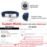 Custom Engraved Men's Medical Bracelet - Braided Leather ID Bangle