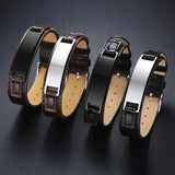Customize Men's Bracelet 16mm Leather Band & Stainless Steel ID Bar