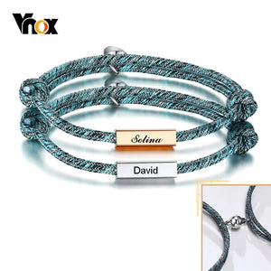 Personalized Engrave 2Pcs Couple Bracelets - Friendship Rope Braided