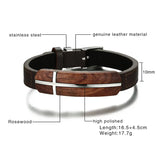 Men's Rosewood Leather Bracelet with Watch Clasp