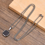 Geometric Stone Pendant for Men, Square Natural Stone Necklace