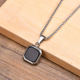 Geometric Stone Pendant for Men, Square Natural Stone Necklace