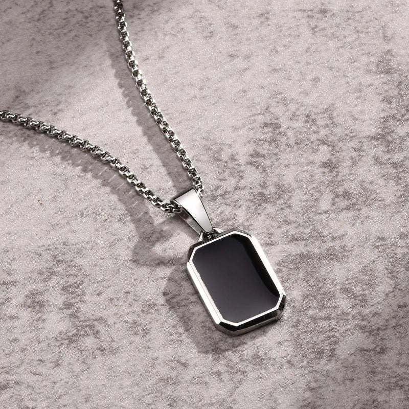 Geometric Necklace Men Stainless Steel Square Pendant Box Chain Sport Boy Collar