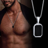 Geometric Necklace Men Stainless Steel Square Pendant Box Chain Sport Boy Collar