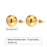Stainless Steel 12MM Ball Stud Earrings for Women Jewelry