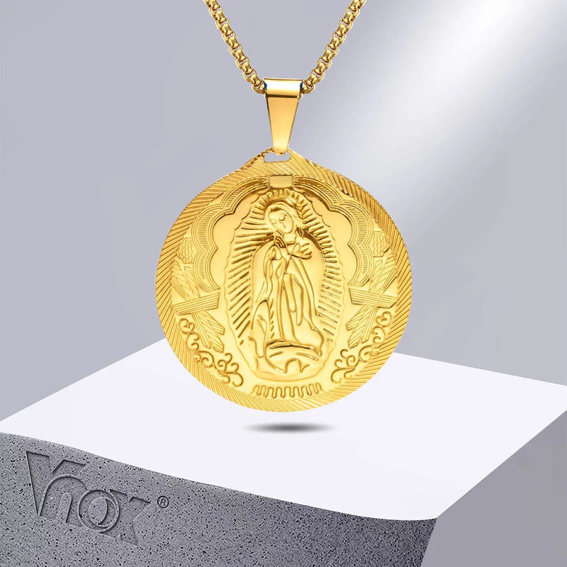 Virgin Mary Pendant Necklace Stainless Steel Collar Religious Jewelry