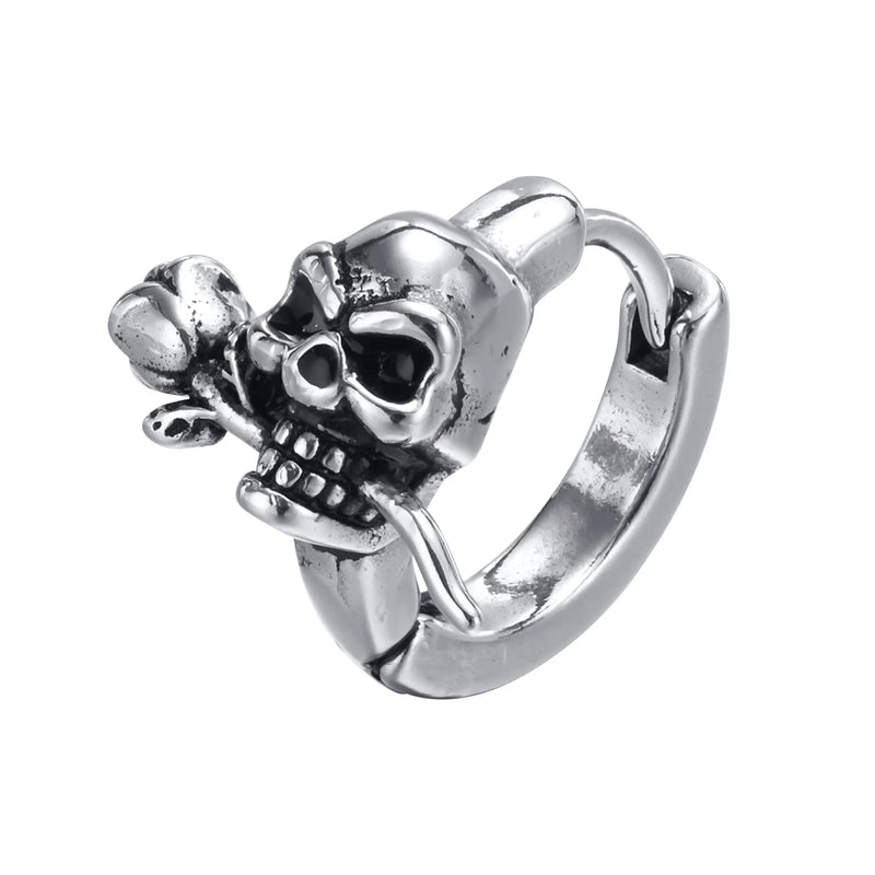 Gothic Skull Skeleton Huggie Hoop Earrings Men Boys Halloween