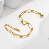Stainless Steel Heart Charm Bracelet for Women - Geometric Link Chain