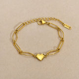 Stainless Steel Heart Charm Bracelet for Women - Geometric Link Chain