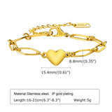 Stainless Steel Heart Charm Bracelet for Women - Geometric Link Chain