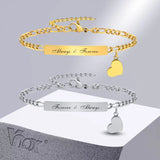 Customize Couple Stainless Steel Heart Charm Bracelets, Promise Bracelet