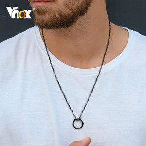 Hexagon Pendant Men's Necklace, Geometric Punk Rock Neck Collar