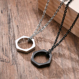 Hexagon Pendant Men's Necklace, Geometric Punk Rock Neck Collar