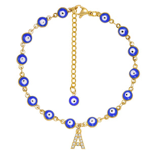 Evil Eye Bead Initial Anklet Stainless Steel A-Z Summer Jewelry