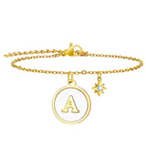 Alphabet Coin Charm Bracelet Stainless Steel Star Wristband