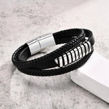 Men's Layered Leather Bracelet with Stainless Steel Charm, Wristband