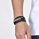 Men's Layered Leather Bracelet with Stainless Steel Charm, Wristband
