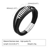 Men's Layered Leather Bracelet with Stainless Steel Charm, Wristband
