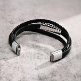 Men's Layered Leather Bracelet with Stainless Steel Charm, Wristband
