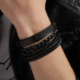 Leather Bracelet Set Men Women Casual Rudder Star Charm Wristband