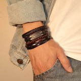 Leather Bracelet Set Men Women Casual Rudder Star Charm Wristband