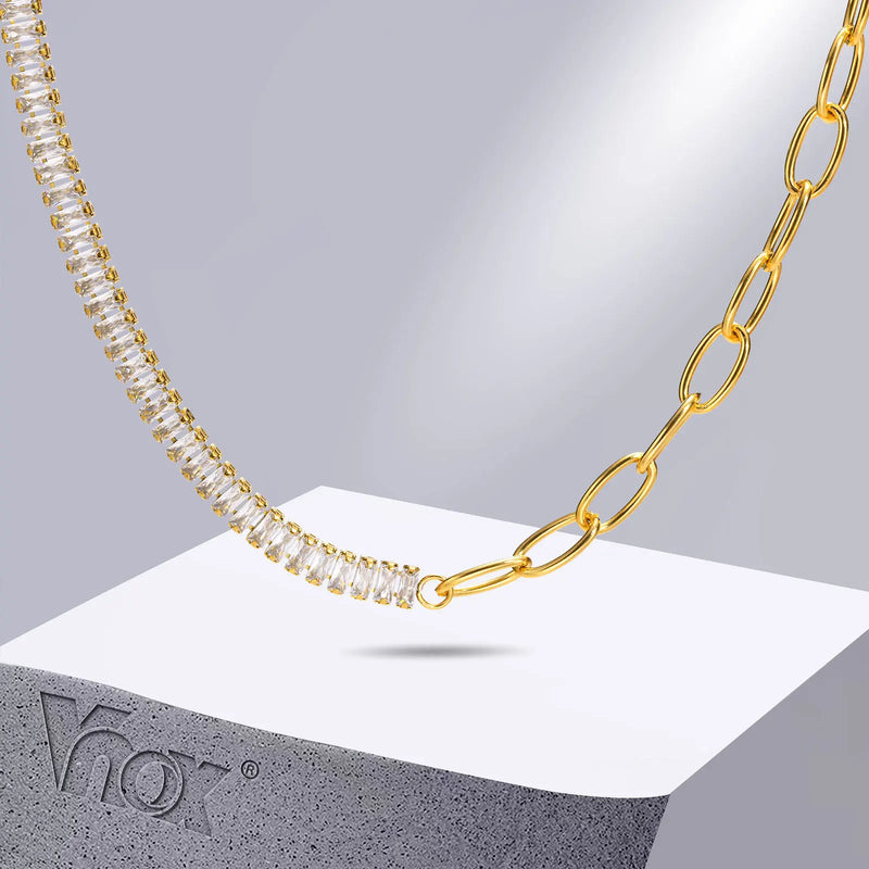 CZ Choker Necklace for Women, Stainless Steel Neck Collar 35cm