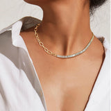 CZ Choker Necklace for Women, Stainless Steel Neck Collar 35cm