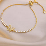 CZ Stone Tennis Chain Bracelet with Gold Butterfly Charm