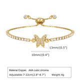 CZ Stone Tennis Chain Bracelet with Gold Butterfly Charm