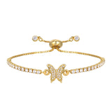 CZ Stone Tennis Chain Bracelet with Gold Butterfly Charm