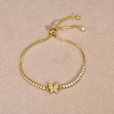 CZ Stone Tennis Chain Bracelet with Gold Butterfly Charm