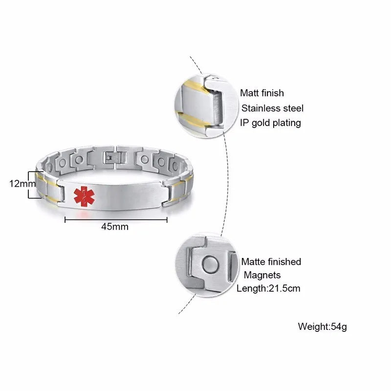 Men's TYPE 1 DIABETES ID Bracelet Stainless Steel Chain Pain Relief