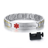 Men's TYPE 1 DIABETES ID Bracelet Stainless Steel Chain Pain Relief
