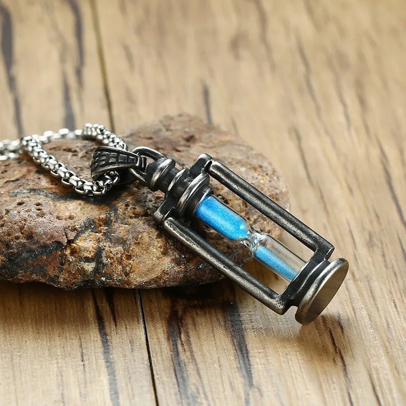 Memory Hourglass Men's Necklace Vintage Stainless Steel Pendants