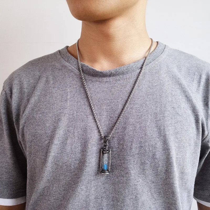 Memory Hourglass Men's Necklace Vintage Stainless Steel Pendants