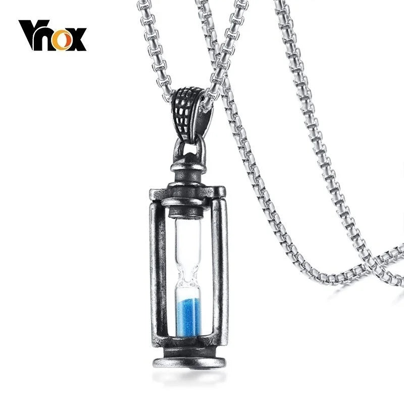 Memory Hourglass Men's Necklace Vintage Stainless Steel Pendants