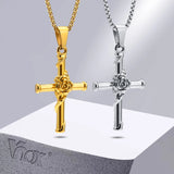 Rose Cross Necklace Stainless Steel Box Chain Unisex Jesus Faith Collar