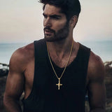 Rose Cross Necklace Stainless Steel Box Chain Unisex Jesus Faith Collar