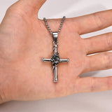 Rose Cross Necklace Stainless Steel Box Chain Unisex Jesus Faith Collar