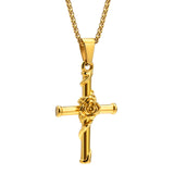 Rose Cross Necklace Stainless Steel Box Chain Unisex Jesus Faith Collar
