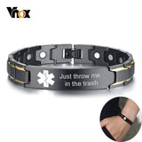 Men Medical Alert ID Bracelet Stainless Steel Pain Relief Bangle