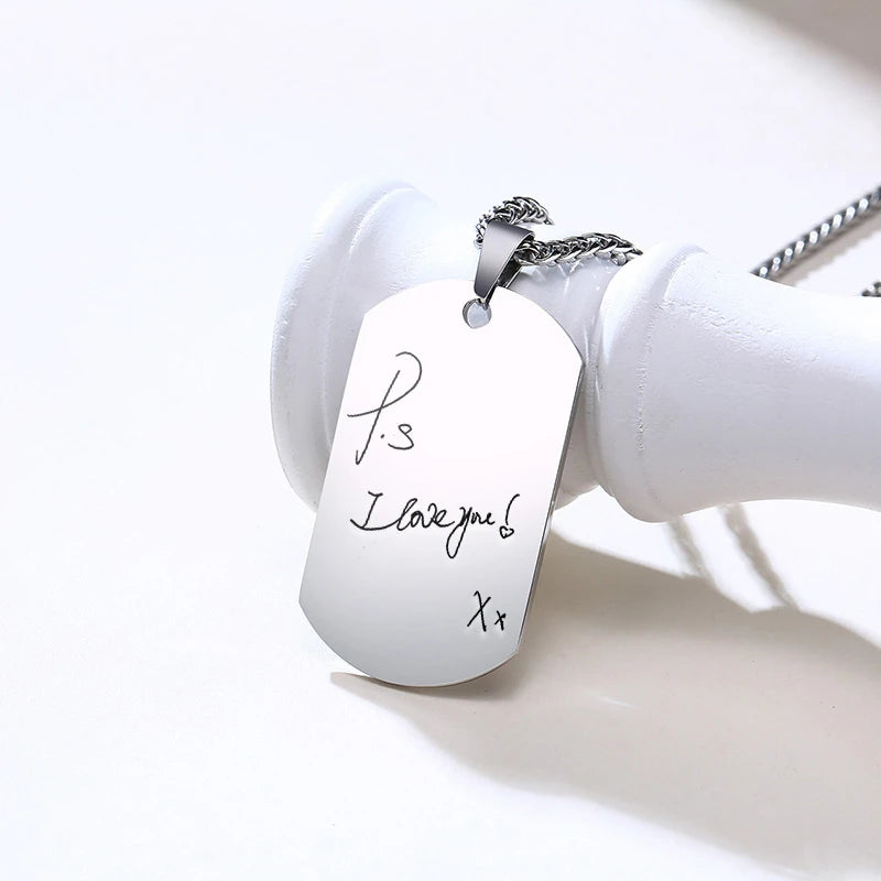 Custom Handwriting Dog Tag Necklace Stainless Steel Pendant BFF Jewelry