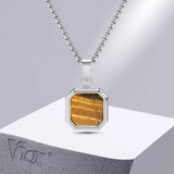 Geometric Stone Pendant Necklace, Stainless Steel Collar