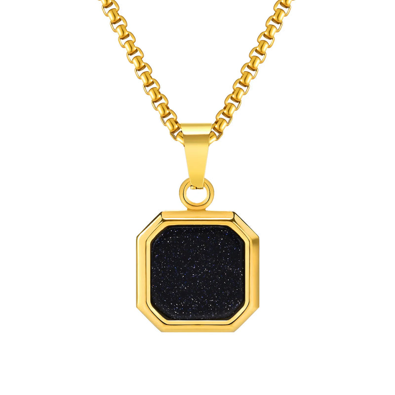 Geometric Stone Pendant Necklace, Stainless Steel Collar