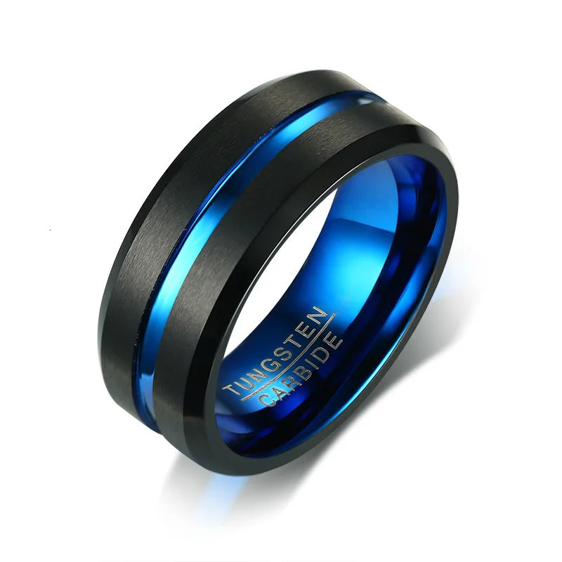 Thin Line Tungsten Ring Wedding Bands 8MM Men Carbide Rings