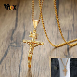 Men's Catholic Cross Pendant Necklace, Stainless Steel Christ Prayer Jewelry