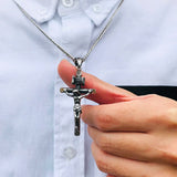 Men's Catholic Cross Pendant Necklace, Stainless Steel Christ Prayer Jewelry