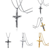 Men's Catholic Cross Pendant Necklace, Stainless Steel Christ Prayer Jewelry