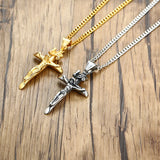 Men's Catholic Cross Pendant Necklace, Stainless Steel Christ Prayer Jewelry