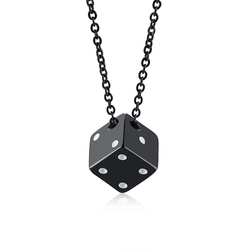 Men's Cube Dice Style Necklaces Stainless Steel Lucky for Him Jewelry
